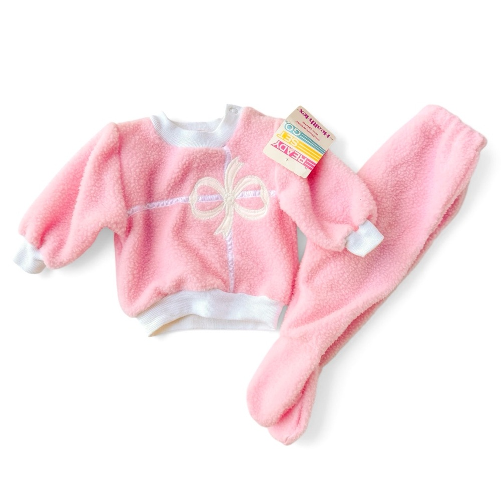 Vintage Health-Tex Outfit Pink Fleece Footie Sweatshirt Baby Girls 9 mos USA NOS